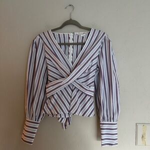 Veronica Beard Seema Striped V-Neck Wrap Top